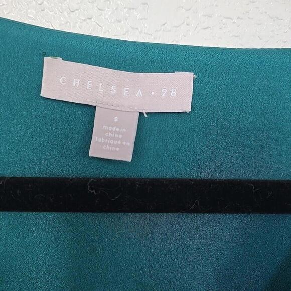 Chelsea28 Womens Green Long Sleeve Pleated Wrap Top Surplice V Neck Side Tie S - Picture 2 of 5